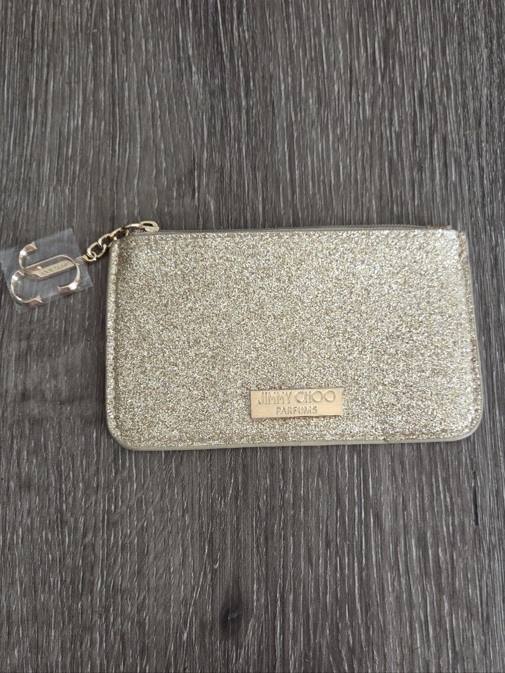 Jimmy Choo Parfums Mini Gold Sparkling Glitter Coin Purse/Card Holder, NWOT